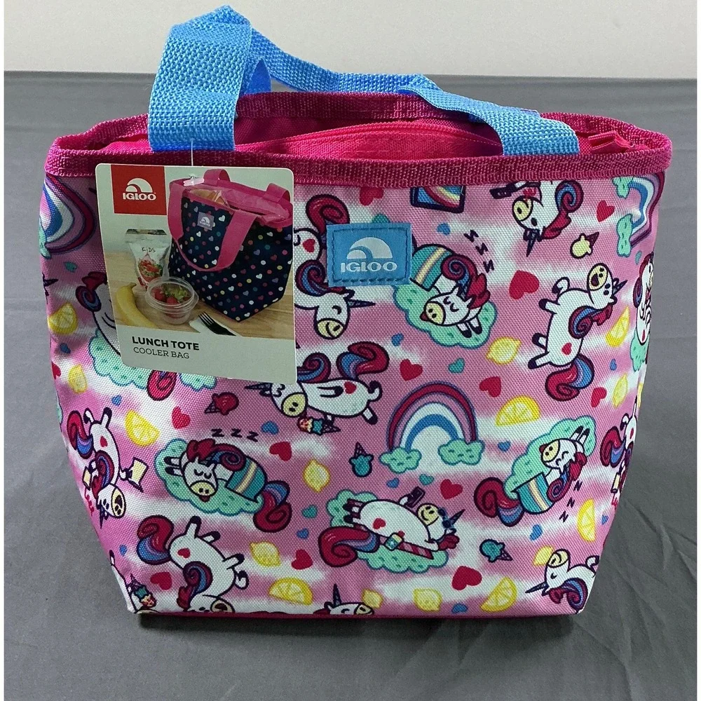 Igloo Lunch Tote Cooler Bag Pink Blue Unicorns Insulated Zipper New with Tags